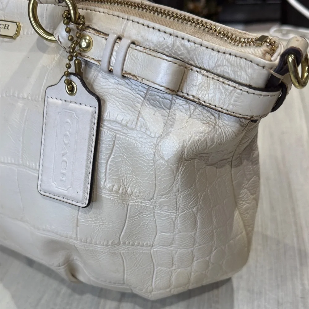 Coach Ivory Croc-Embossed Satchel with Scarf